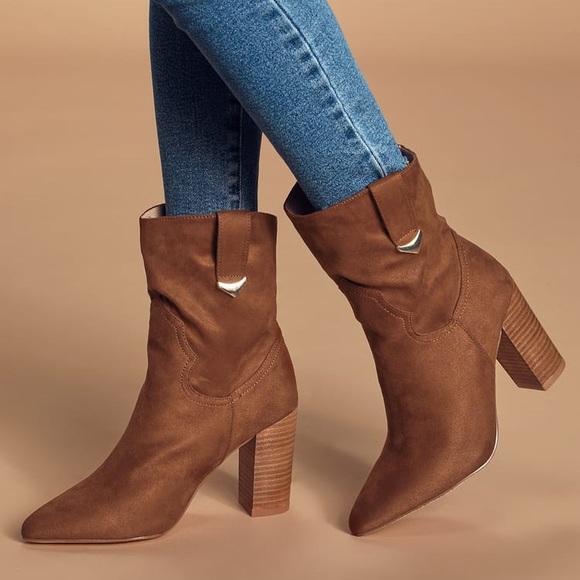 Lulus Taryne Taupe Suede Pointed-Toe Booties Size 5.5 - Picture 2 of 14